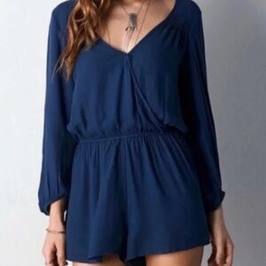 American Eagle Long Sleeve V Neck Romper